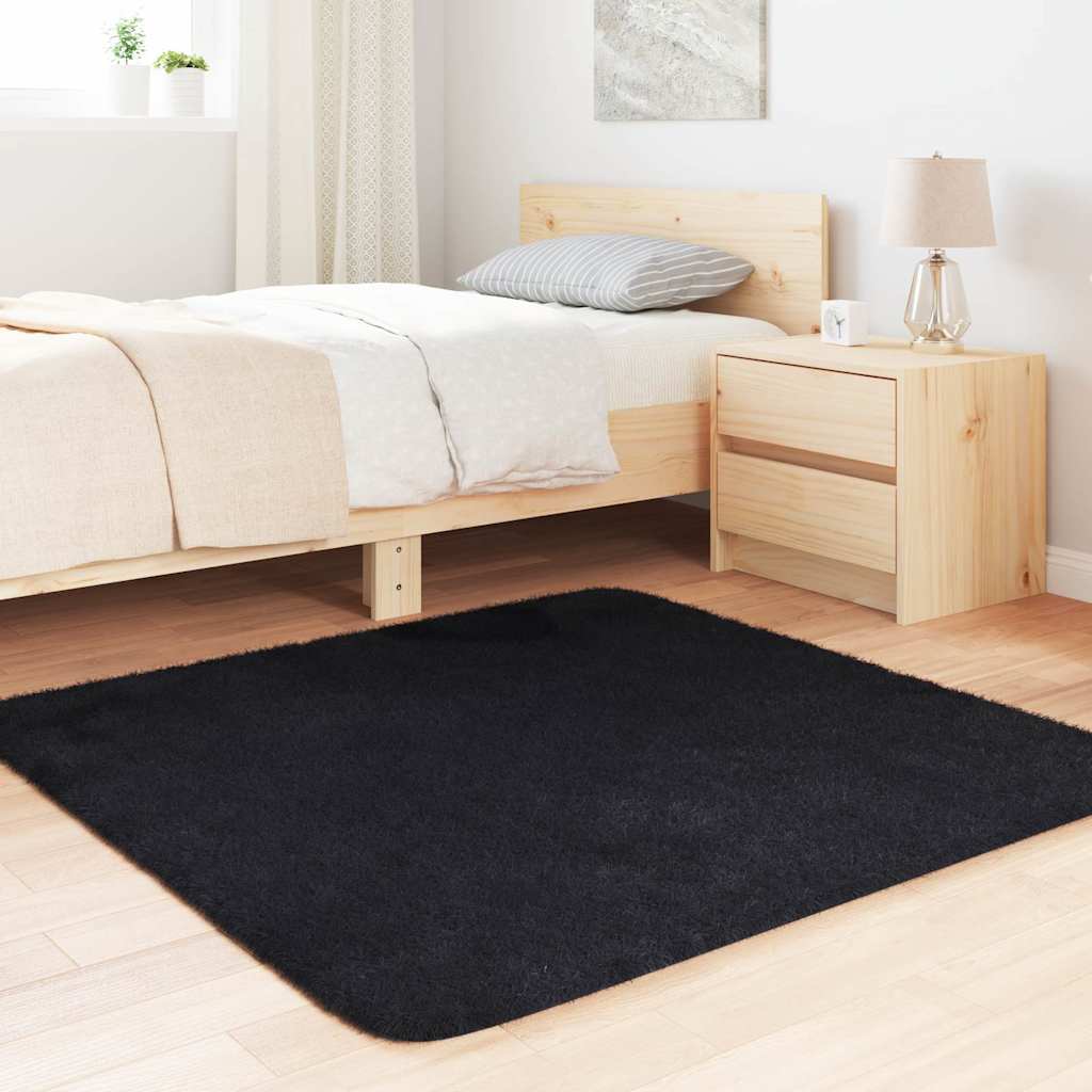 Tapis shaggy à poils longs NAVARRA Noir 120x120 cm Polyester