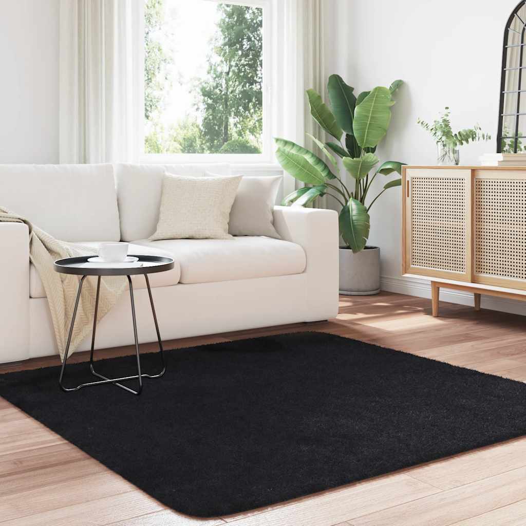 Tapis shaggy à poils longs NAVARRA Noir 160x160 cm Polyester