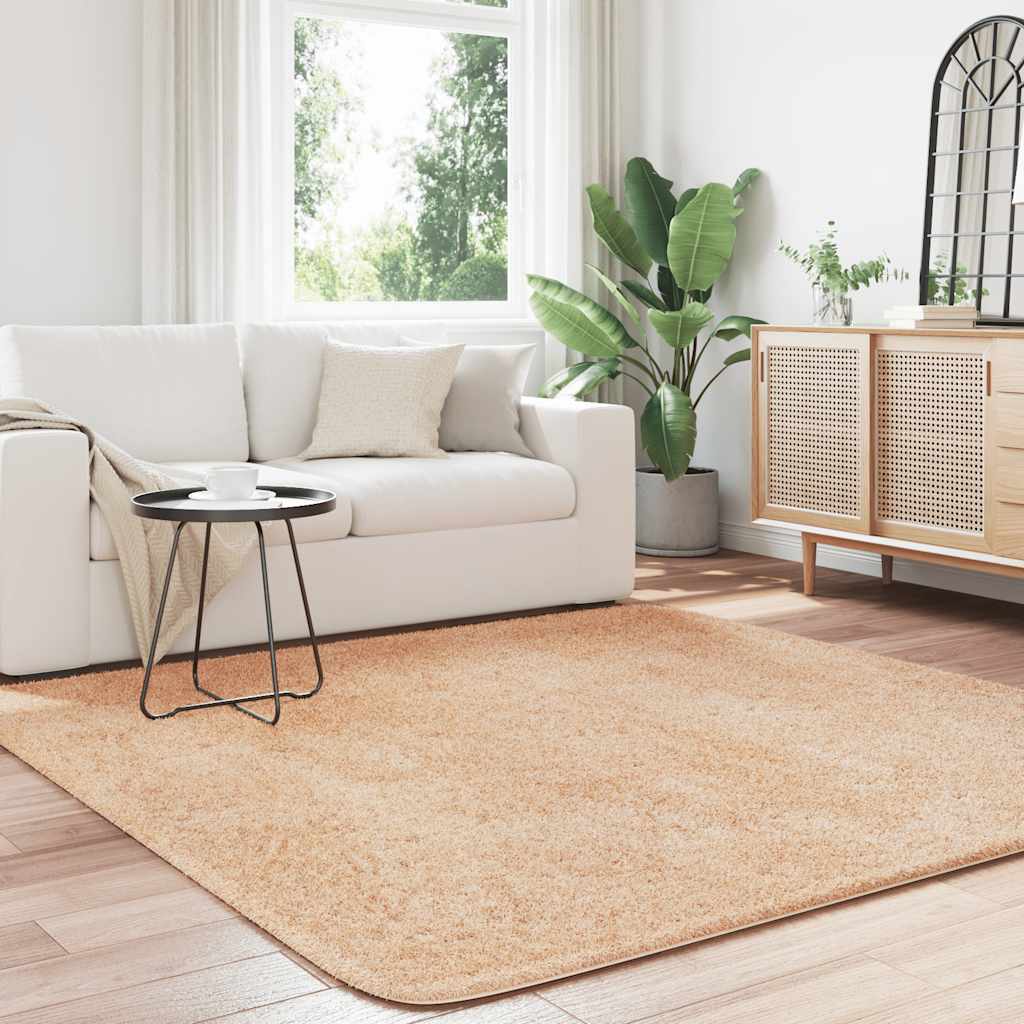 Tapis shaggy à poils longs NAVARRA Beige 200x200 cm Polyester