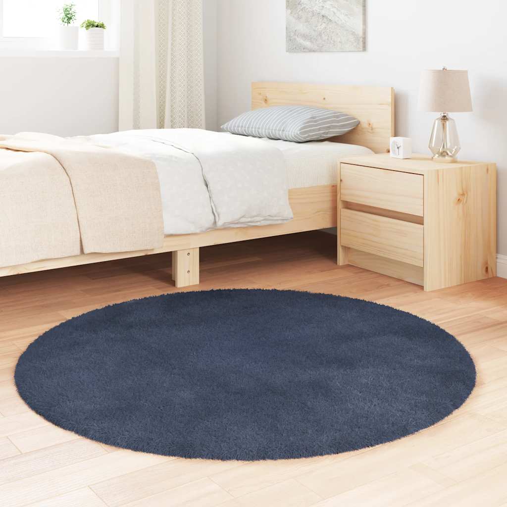 Tapis shaggy, poils longs NAVARRA, bleu marine, 120x120 cm, polyester