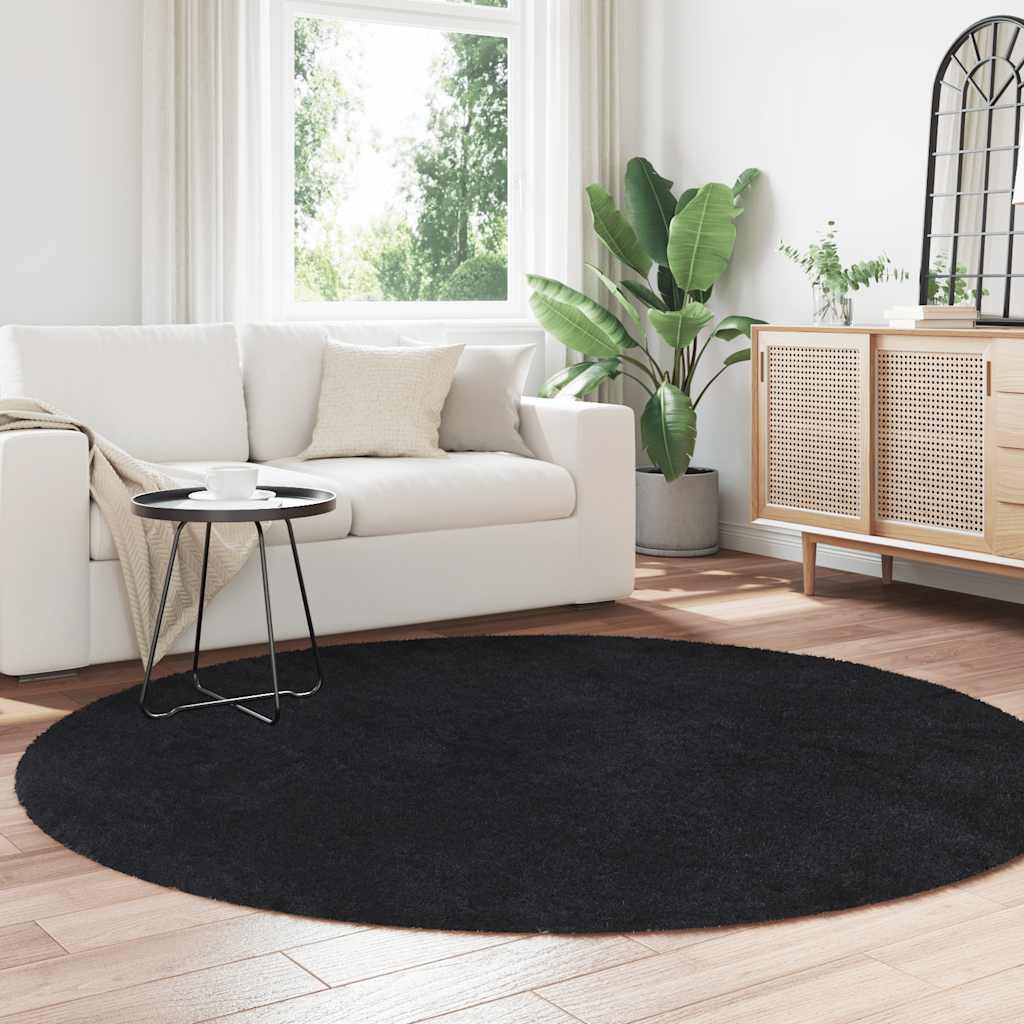 Tapis shaggy à poils longs NAVARRA Noir 200x200 cm Polyester