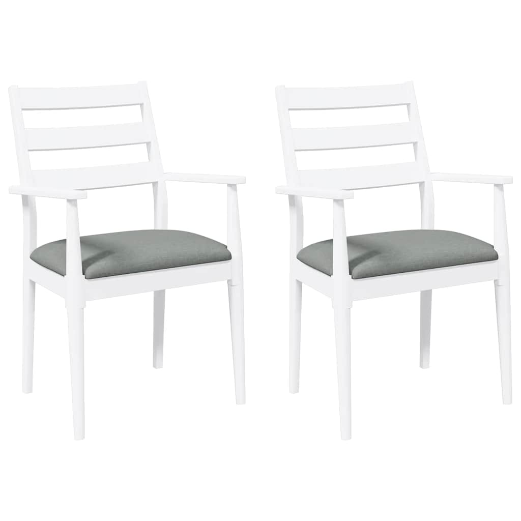 Dining chairs with cushions 2 pcs. White solid wood rubberwood