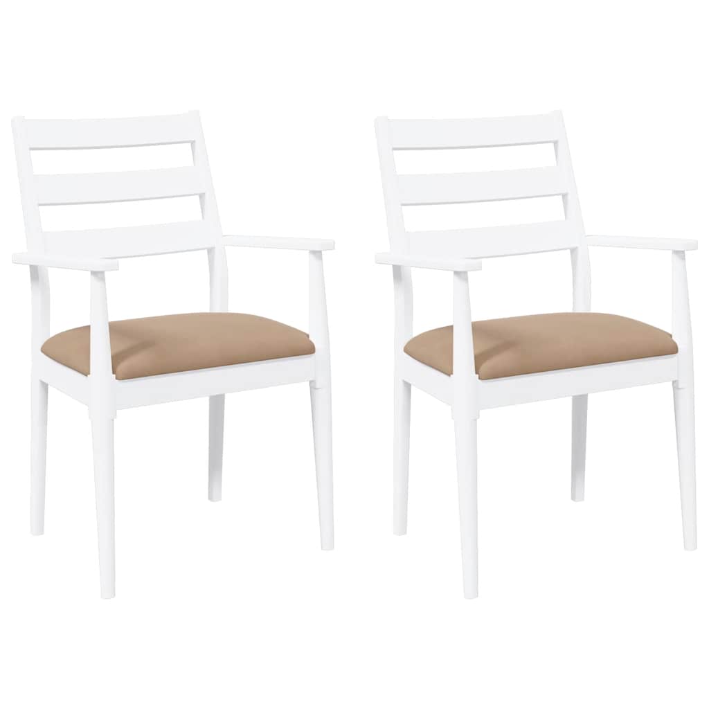 Dining chairs with cushions 2 pcs. White solid wood rubberwood