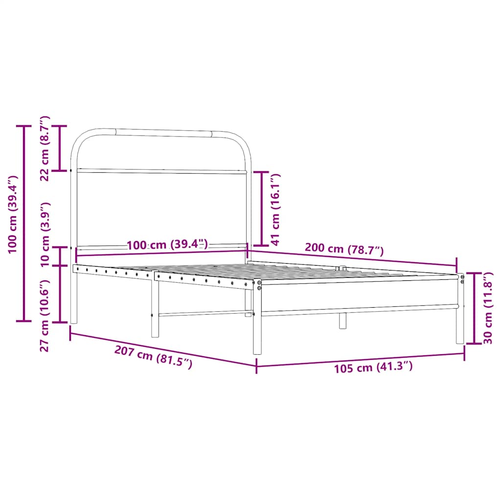 Cadre de lit sans matelas 100x200 cm en bois de chêne fumé