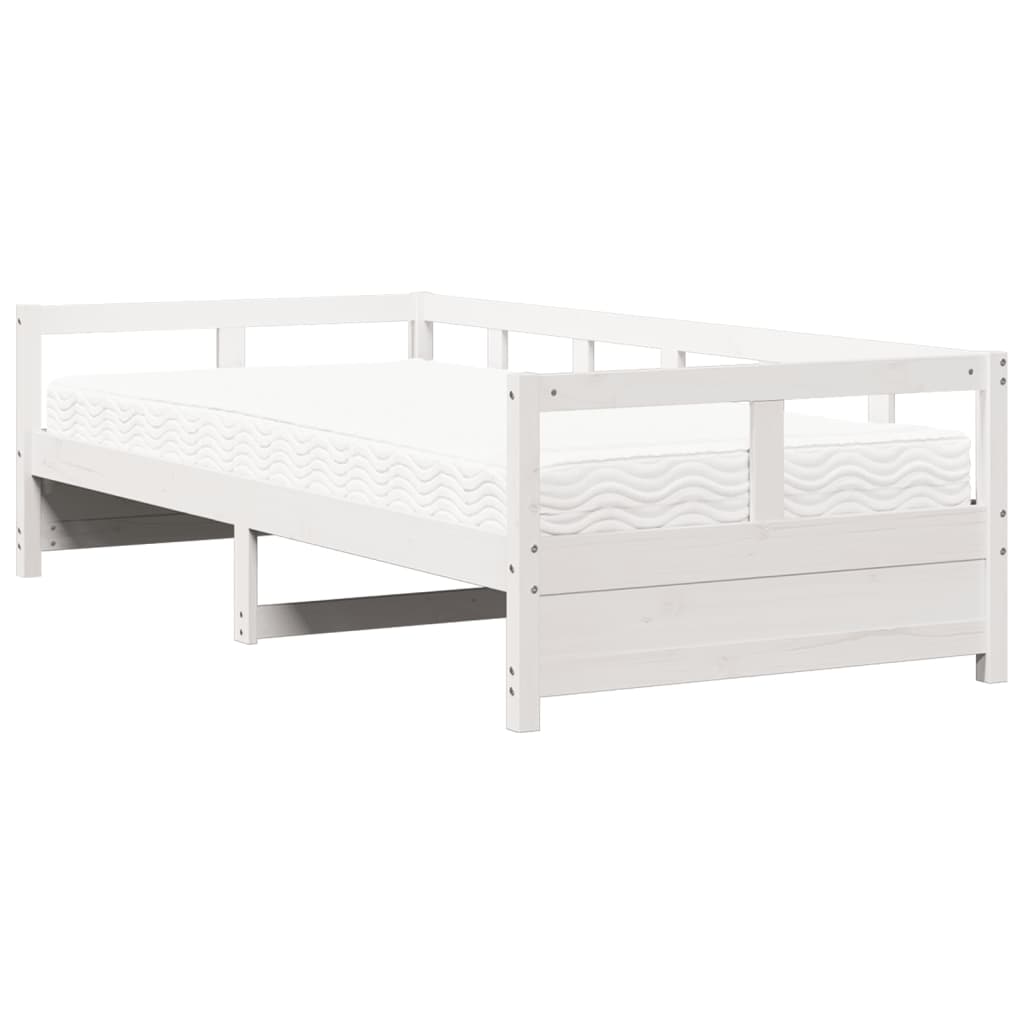 Daybed with mattress white 80x200 cm solid pine wood