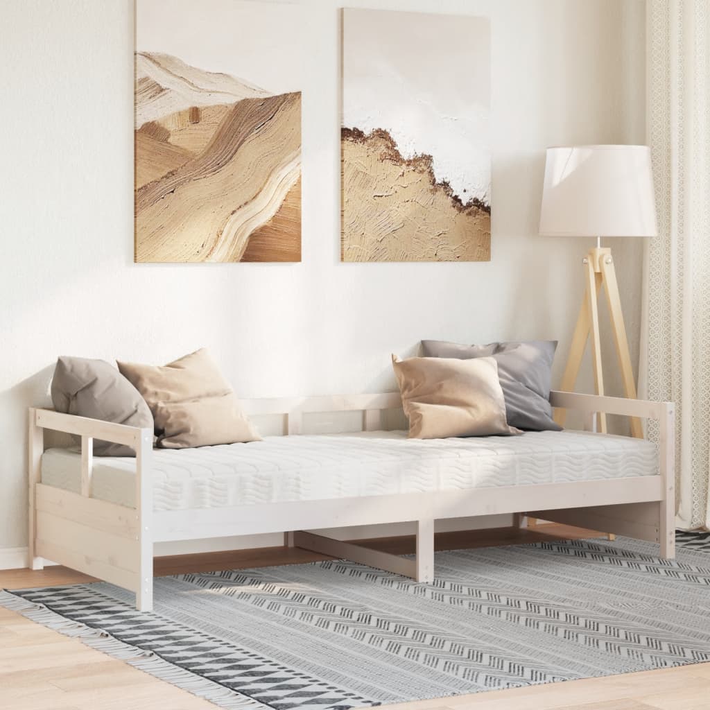 Daybed with mattress white 80x200 cm solid pine wood