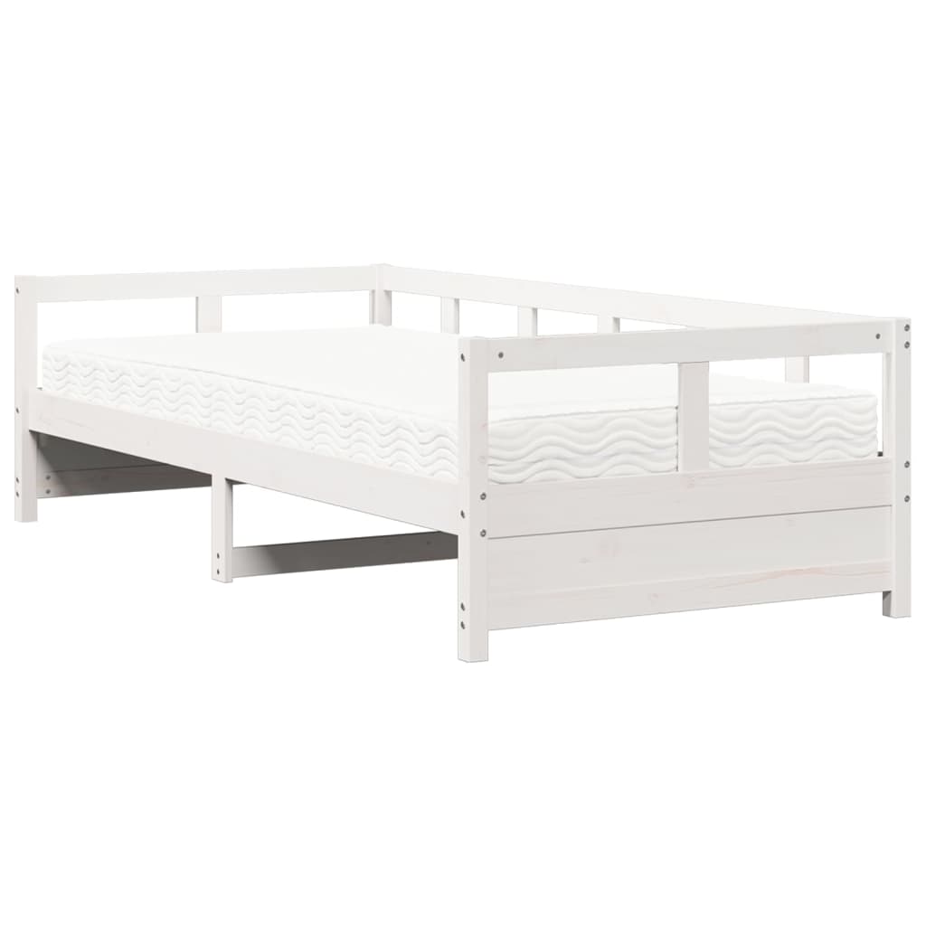 Daybed with mattress white 90x200 cm solid pine wood