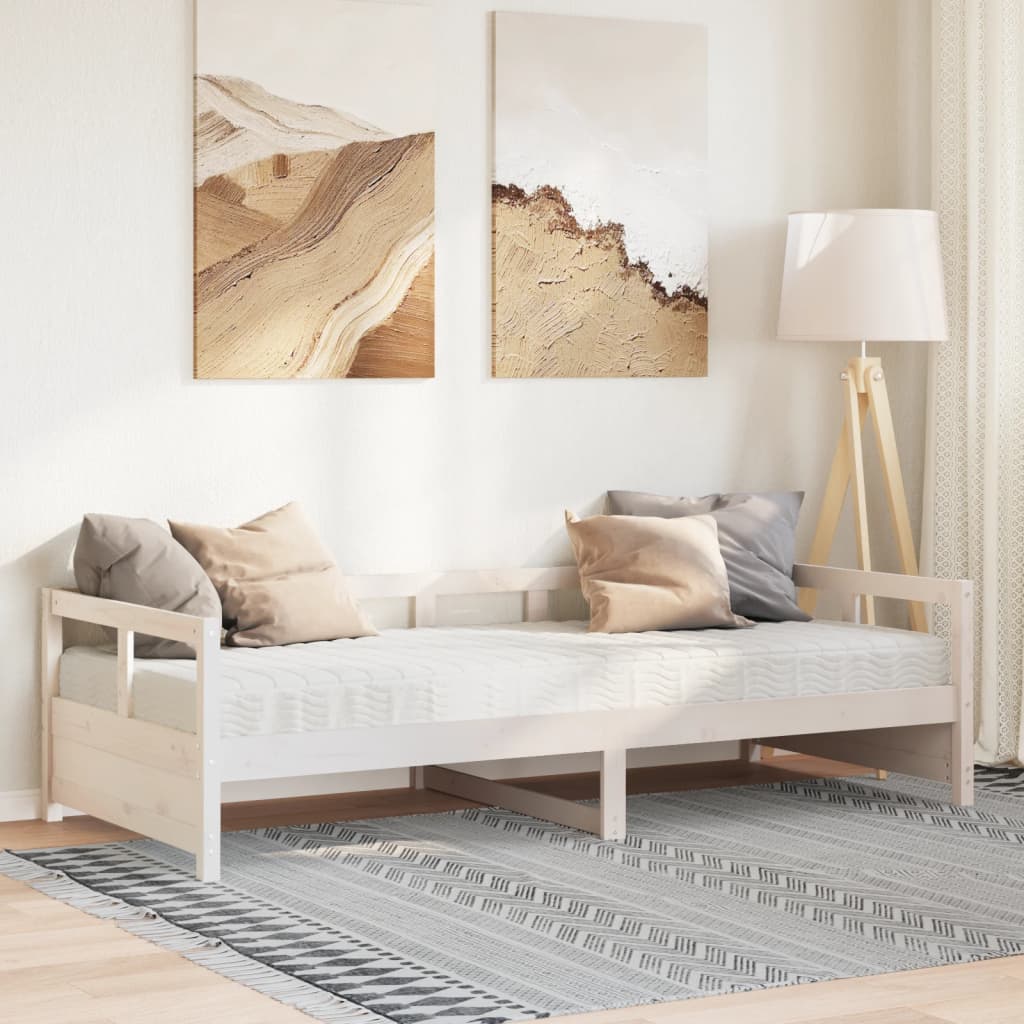 Daybed with mattress white 90x200 cm solid pine wood