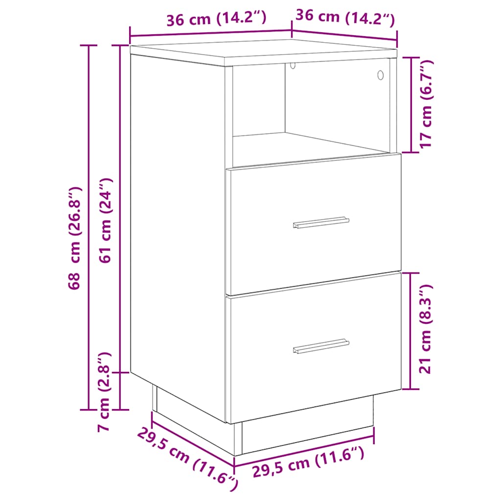 Bedside table with 2 drawers Black 36x36x68 cm