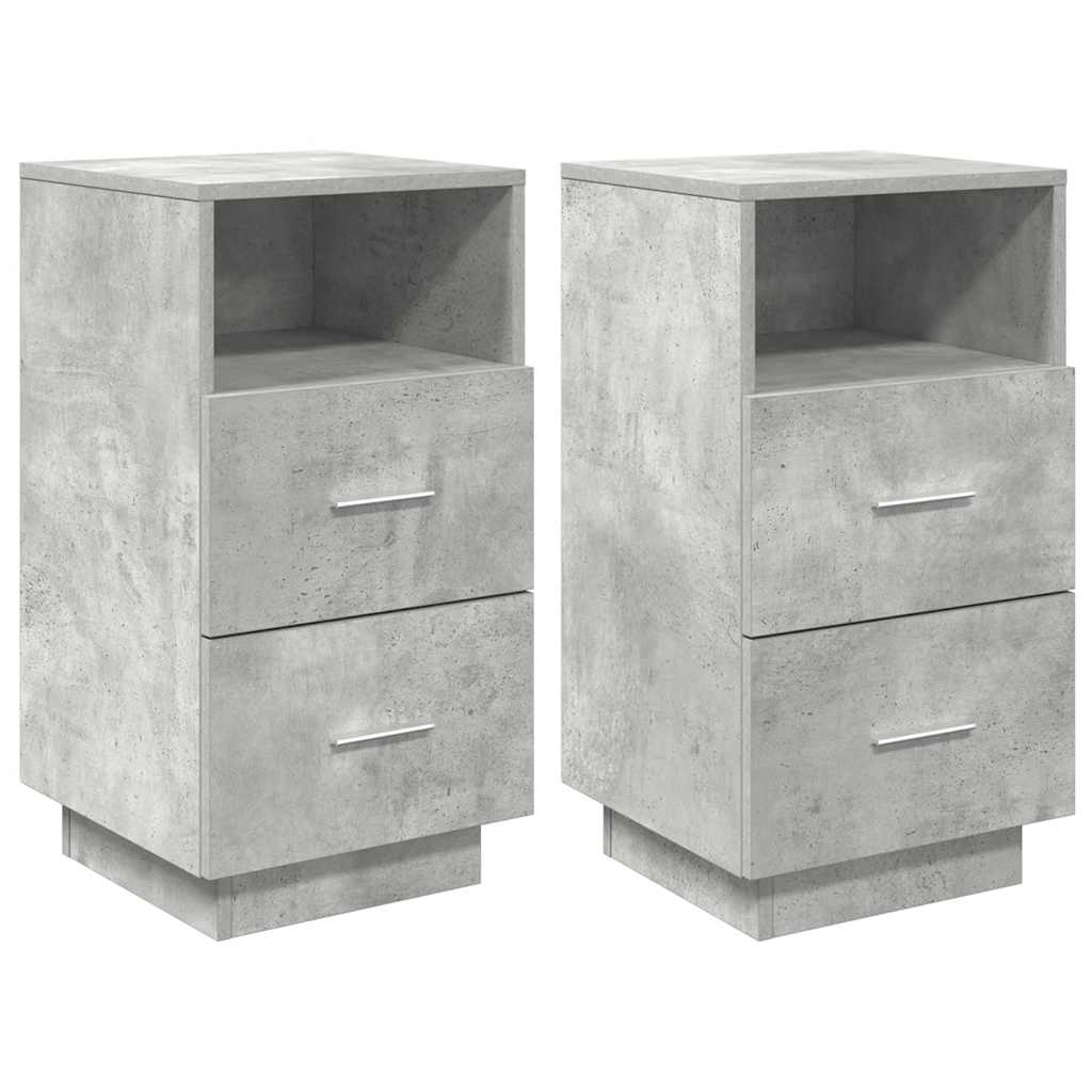 Tables de chevet 2 pcs. avec 2 tiroirs gris béton 36x36x68 cm