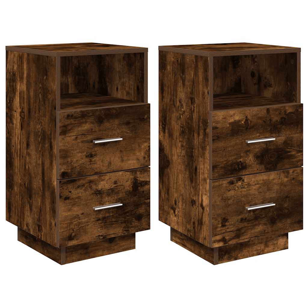 Tables de chevet 2 pcs. avec 2 tiroirs chêne fumé 36x36x68 cm