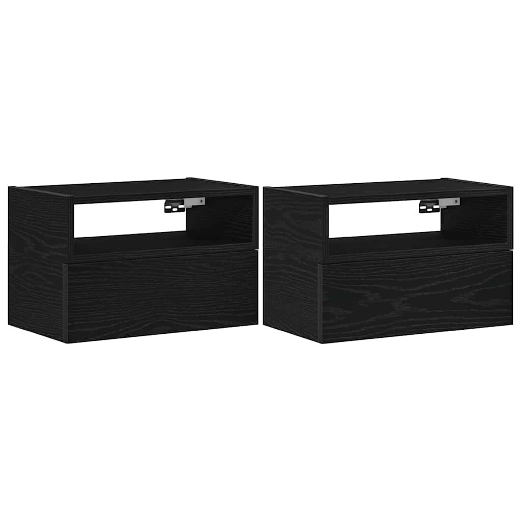 Wall-mounted bedside tables, 2 pieces, black, 45 x 26 x 28.5 cm