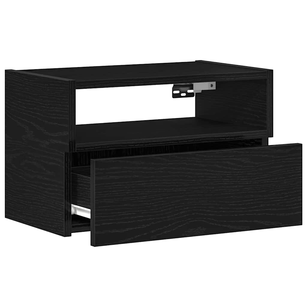 Wall-mounted bedside tables, 2 pieces, black, 45 x 26 x 28.5 cm