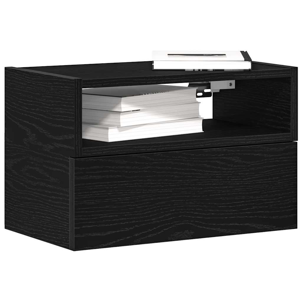 Wall-mounted bedside tables, 2 pieces, black, 45 x 26 x 28.5 cm