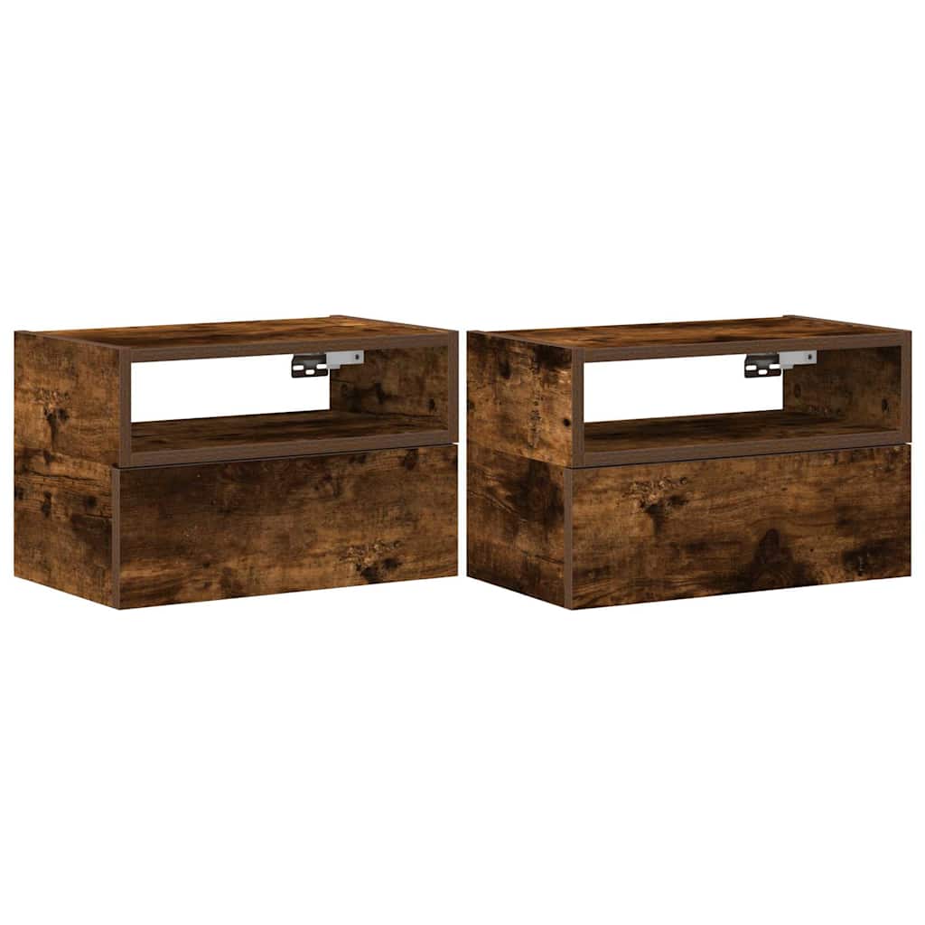 Wall-mounted bedside tables (2 pieces), smoked oak, 45 x 26 x 28.5 cm