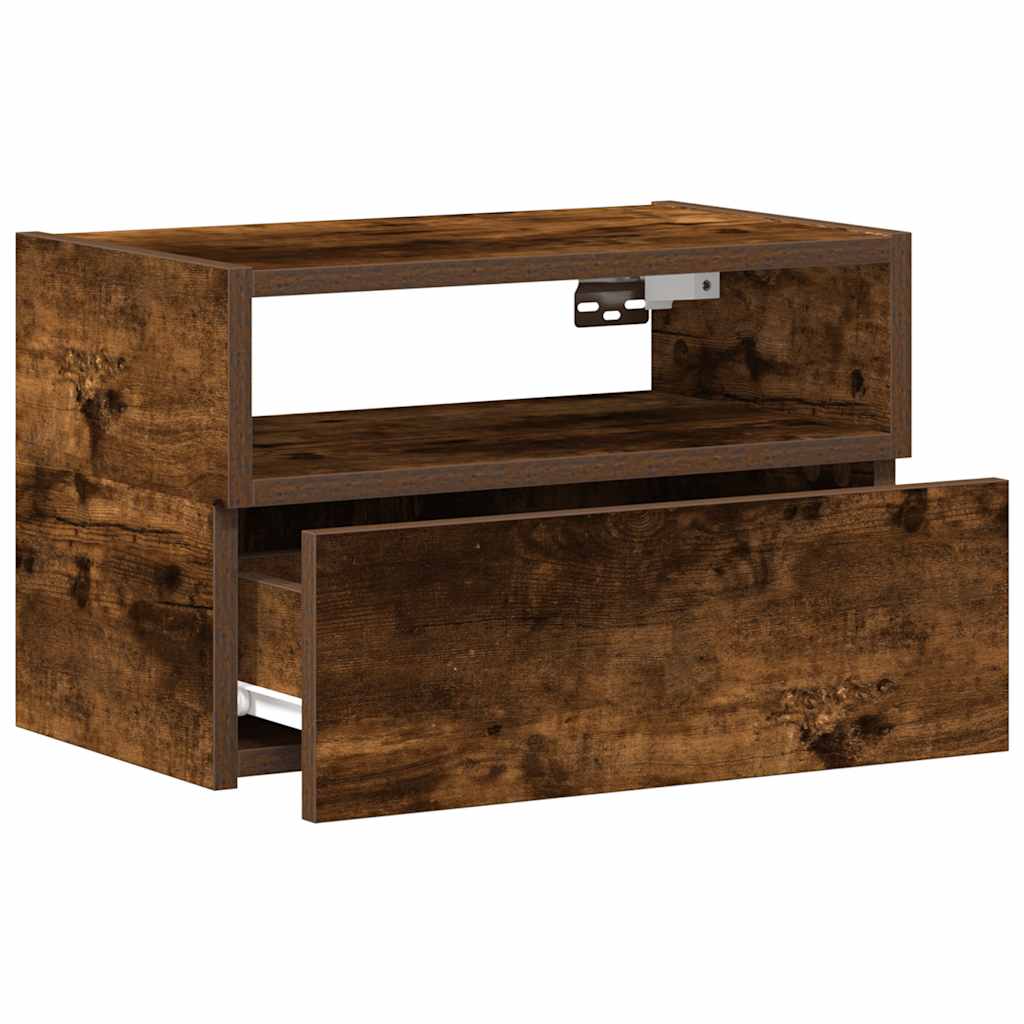 Wall-mounted bedside tables (2 pieces), smoked oak, 45 x 26 x 28.5 cm