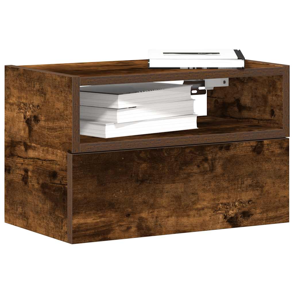Wall-mounted bedside tables (2 pieces), smoked oak, 45 x 26 x 28.5 cm