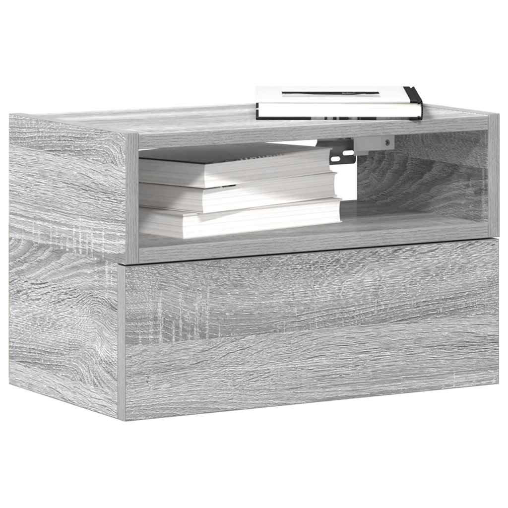 Wall-mounted bedside tables, 2 pieces, gray Sonoma, 45 x 26 x 28.5 cm