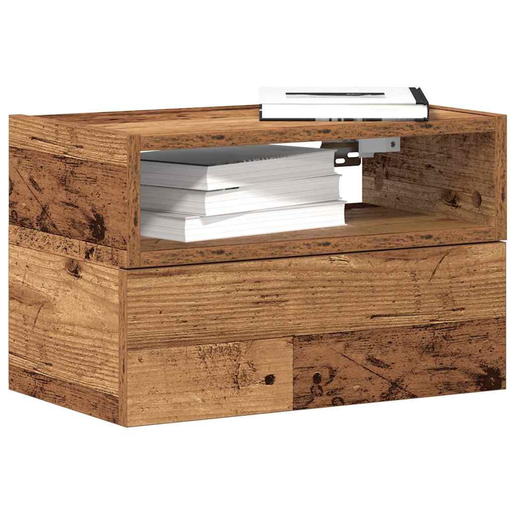 Wall-mounted bedside tables (2 pieces), reclaimed wood look, 45 x 26 x 28.5 cm