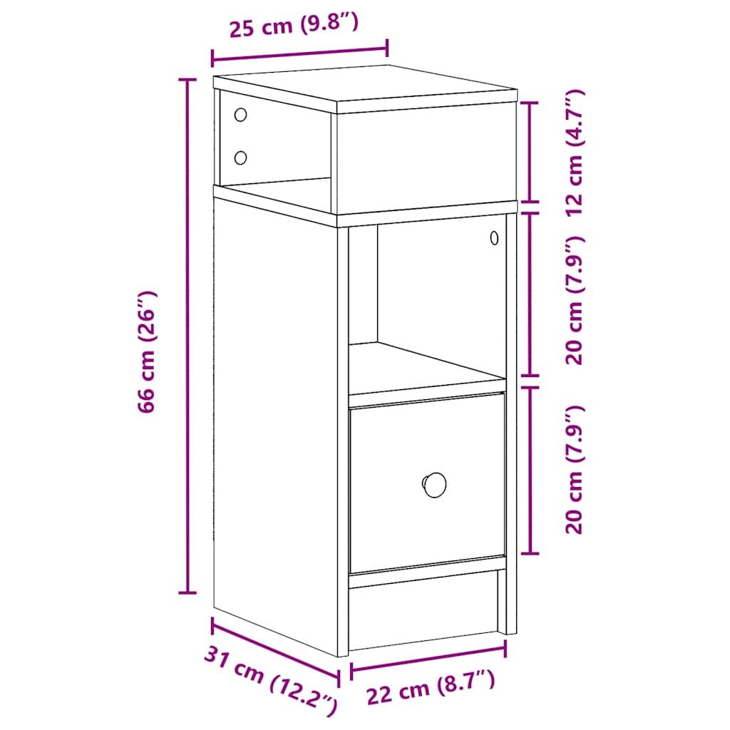 Bedside table with drawer white 25x31x66 cm