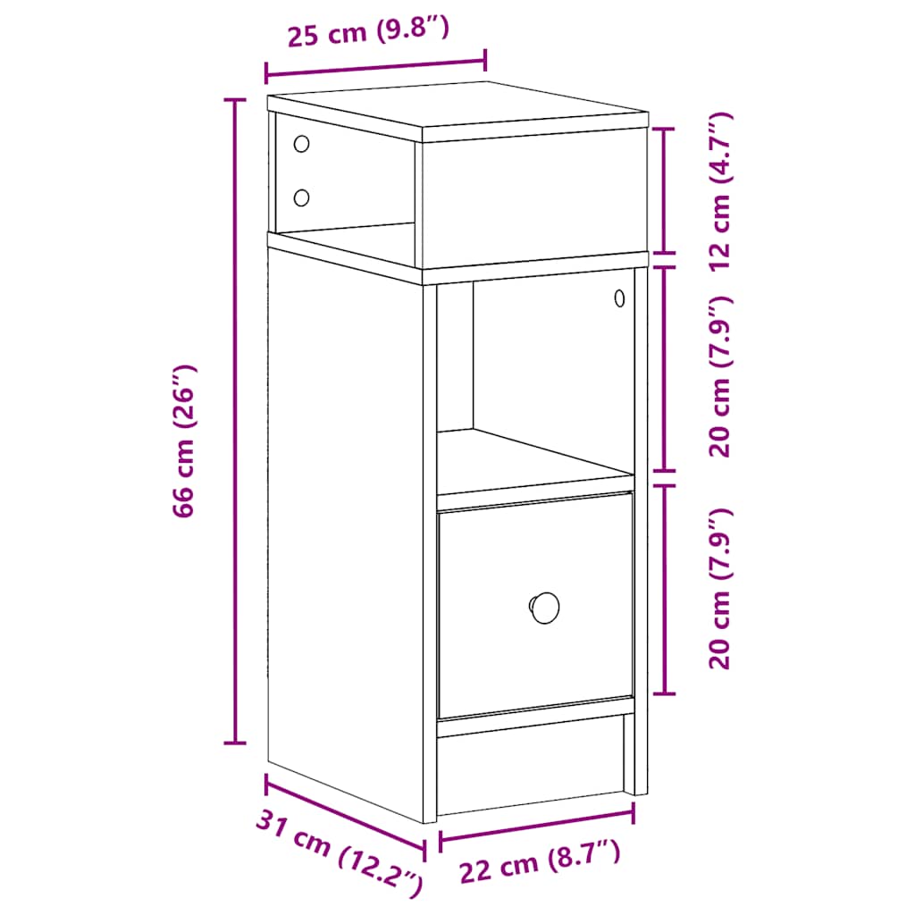 Bedside table with drawer concrete grey 25x31x66 cm