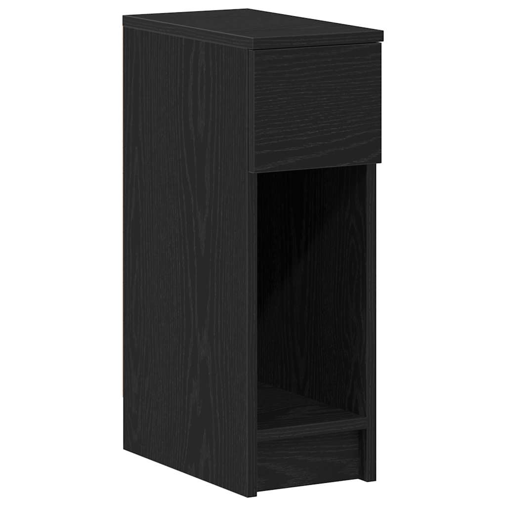 Bedside table with drawer, black oak look, 20x36x60 cm