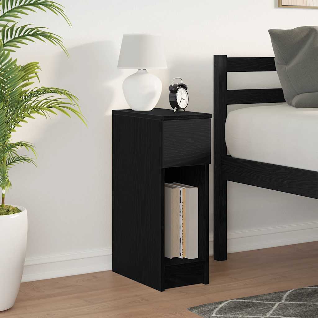 Bedside table with drawer, black oak look, 20x36x60 cm