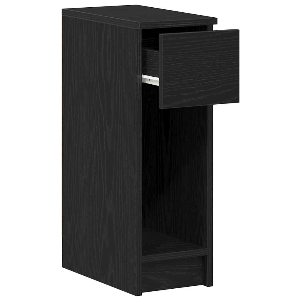 Bedside table with drawer, black oak look, 20x36x60 cm