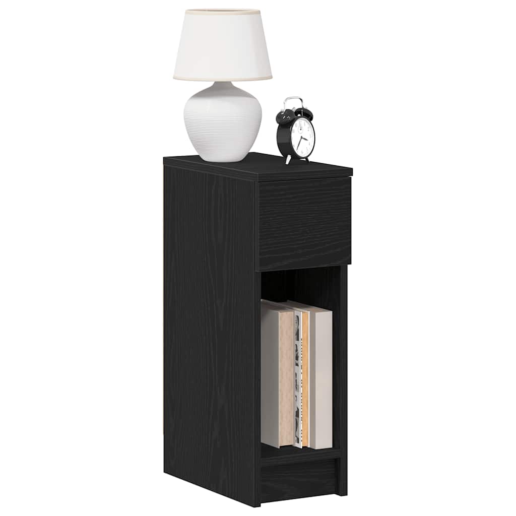 Bedside table with drawer, black oak look, 20x36x60 cm