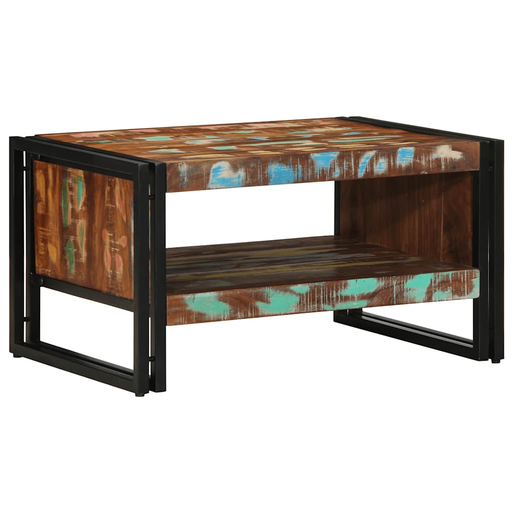 Table basse multicolore 70x50x38 cm bois de récupération bois massif