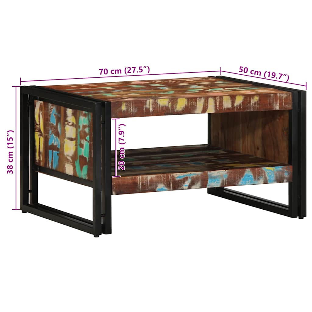 Table basse multicolore 70x50x38 cm bois de récupération bois massif