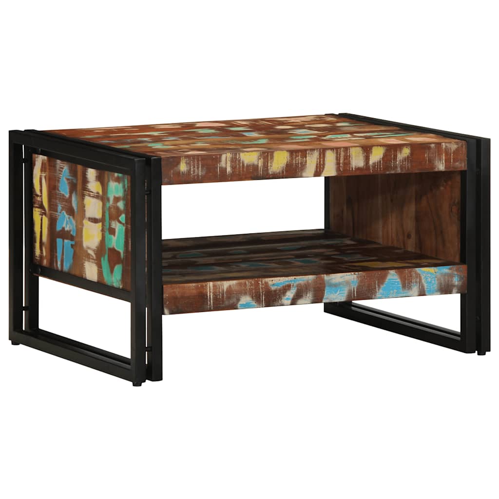 Table basse multicolore 70x50x38 cm bois de récupération bois massif