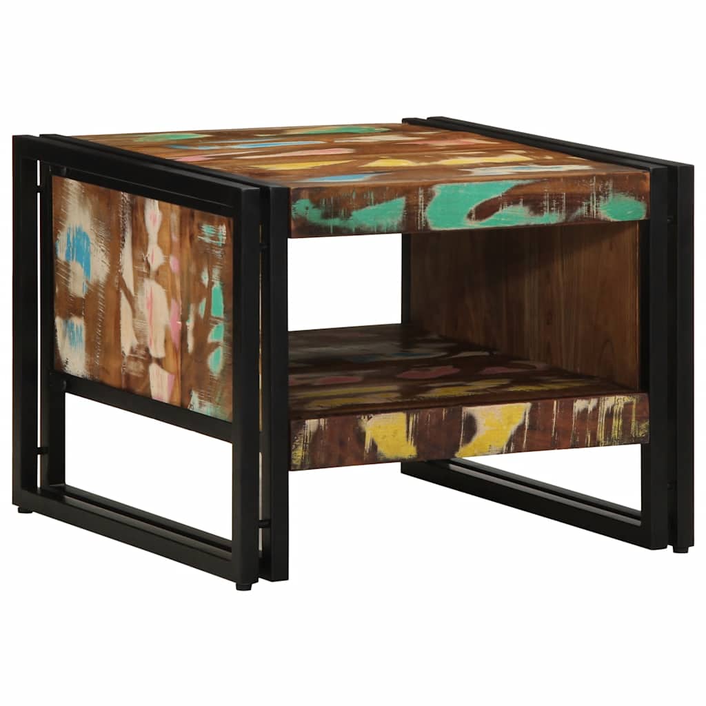 Table basse multicolore 50x50x38 cm bois de récupération bois massif
