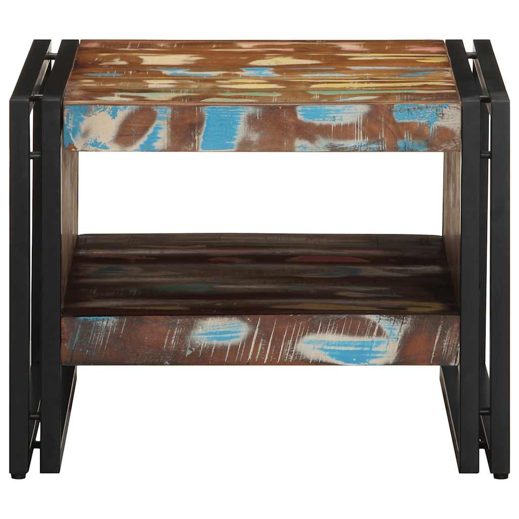 Table basse multicolore 50x50x38 cm bois de récupération bois massif