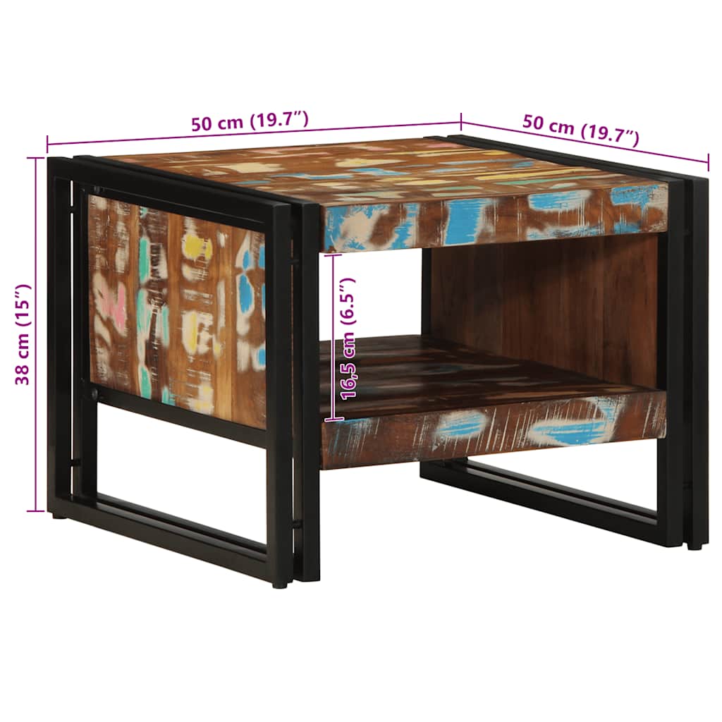 Table basse multicolore 50x50x38 cm bois de récupération bois massif