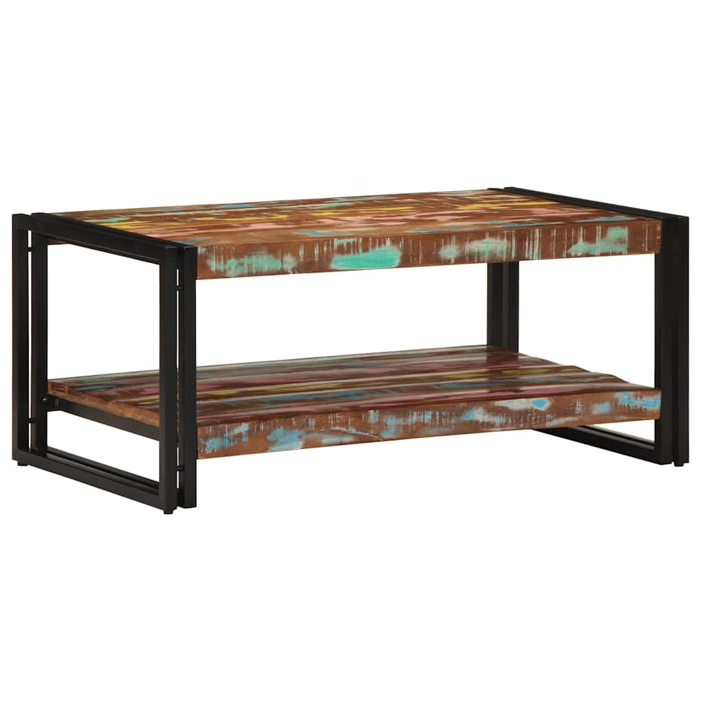 Table basse multicolore 90x50x38 cm en bois massif de récupération