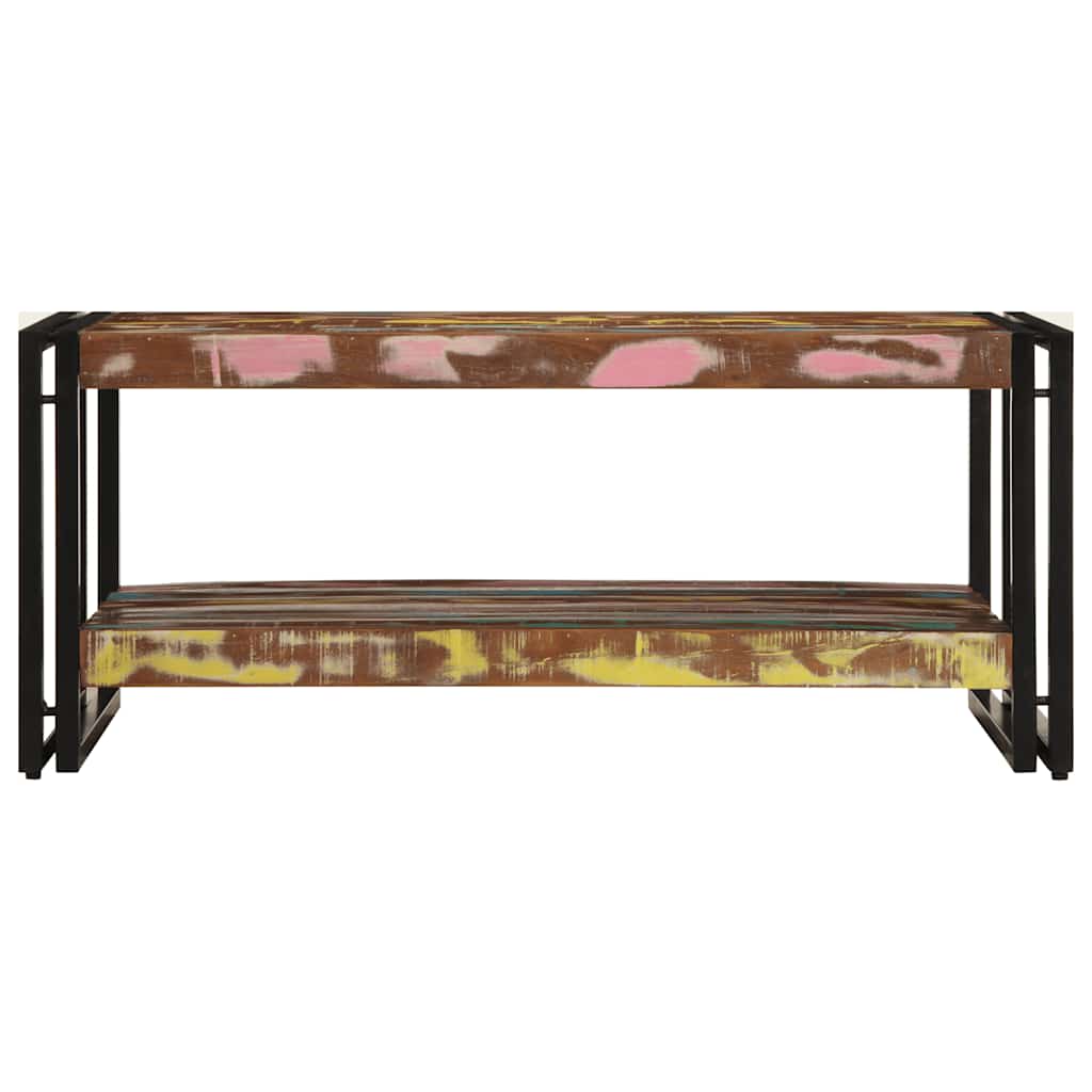 Table basse multicolore 90x50x38 cm en bois massif de récupération