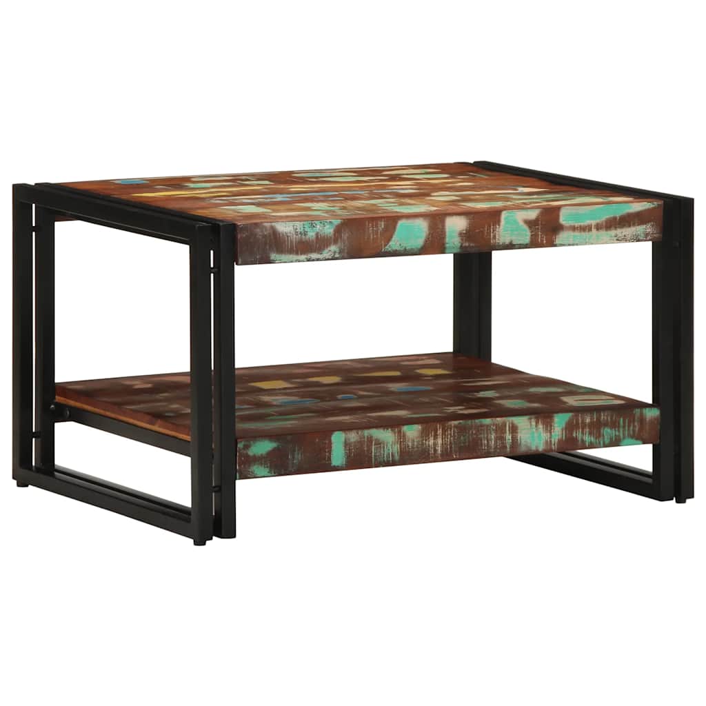 Table basse multicolore 70x50x38 cm bois de récupération bois massif