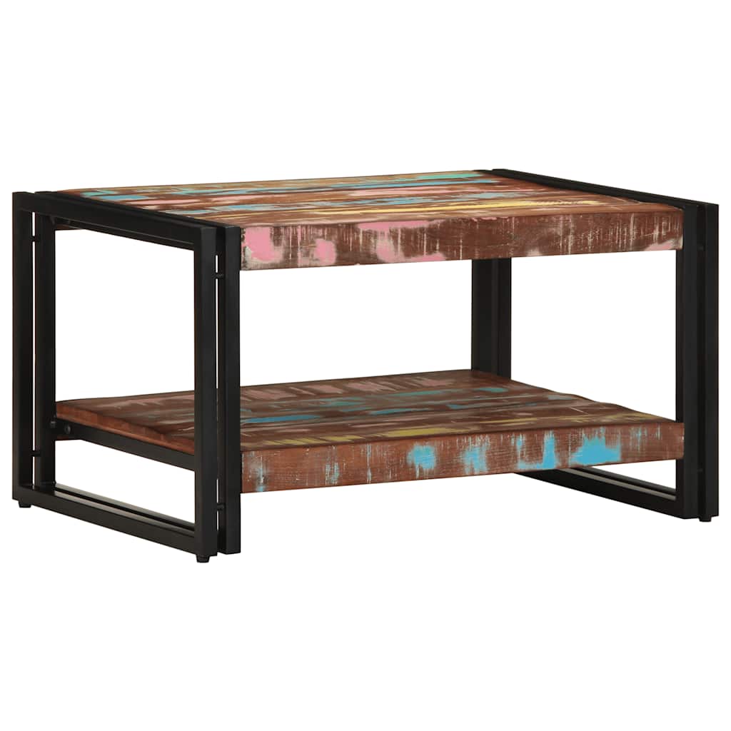 Table basse multicolore 70x50x38 cm bois de récupération bois massif