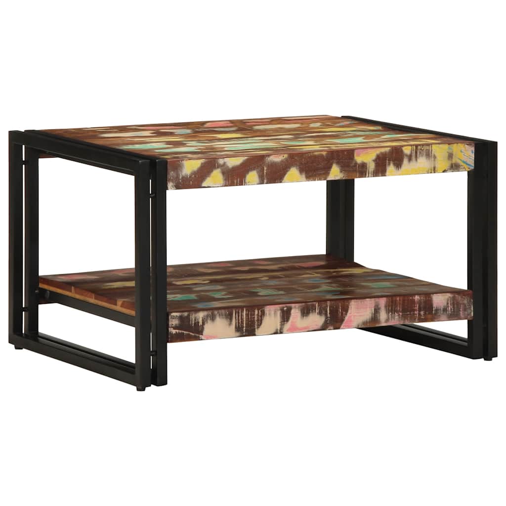 Table basse multicolore 70x50x38 cm bois de récupération bois massif