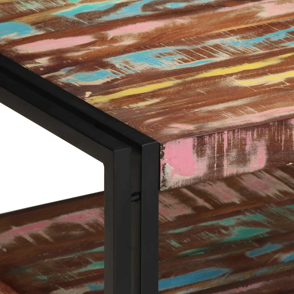 Table basse multicolore 70x50x38 cm bois de récupération bois massif