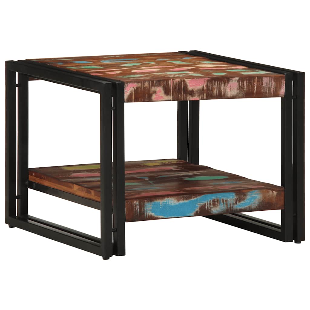 Table basse multicolore 50x50x38 cm bois de récupération bois massif
