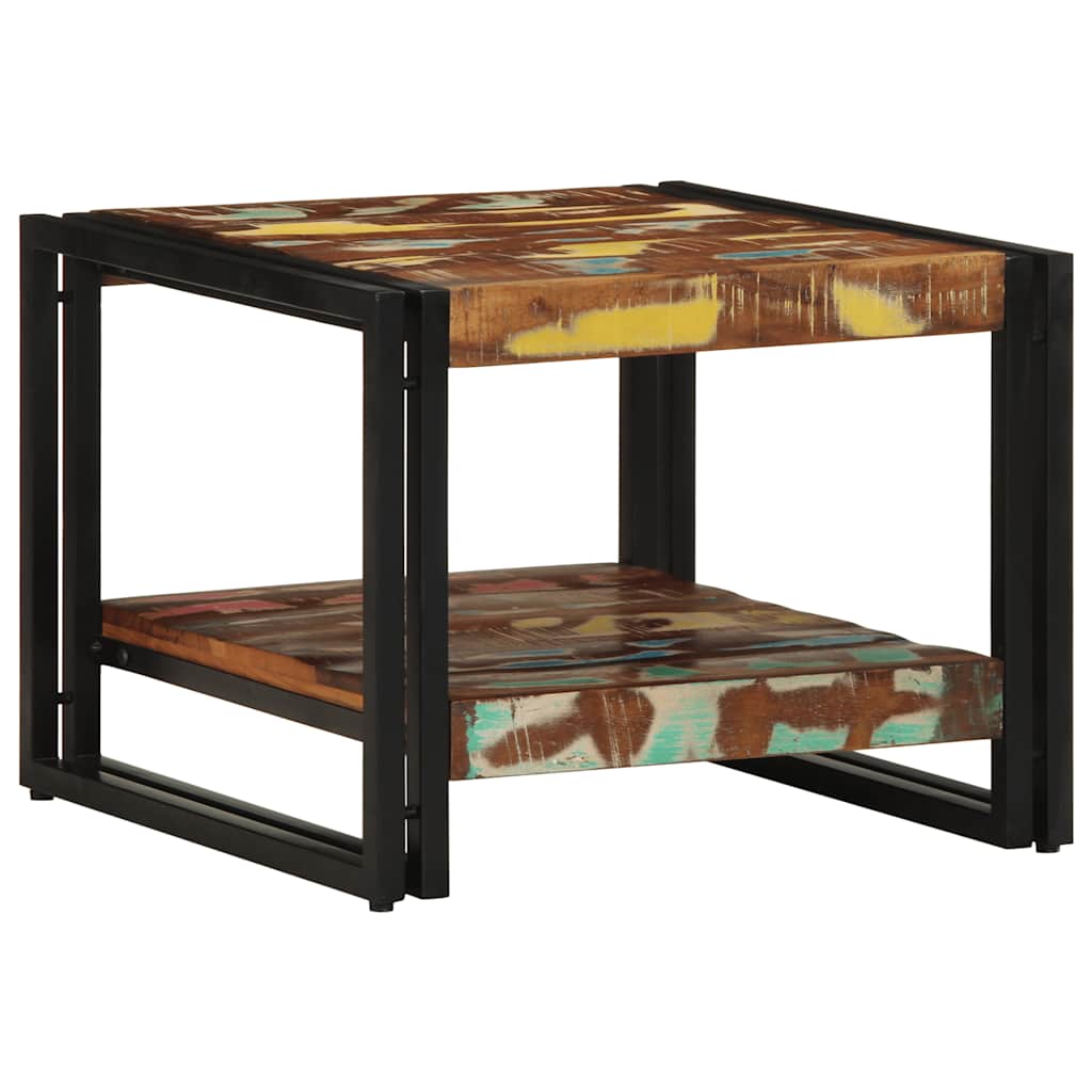 Table basse multicolore 50x50x38 cm bois de récupération bois massif