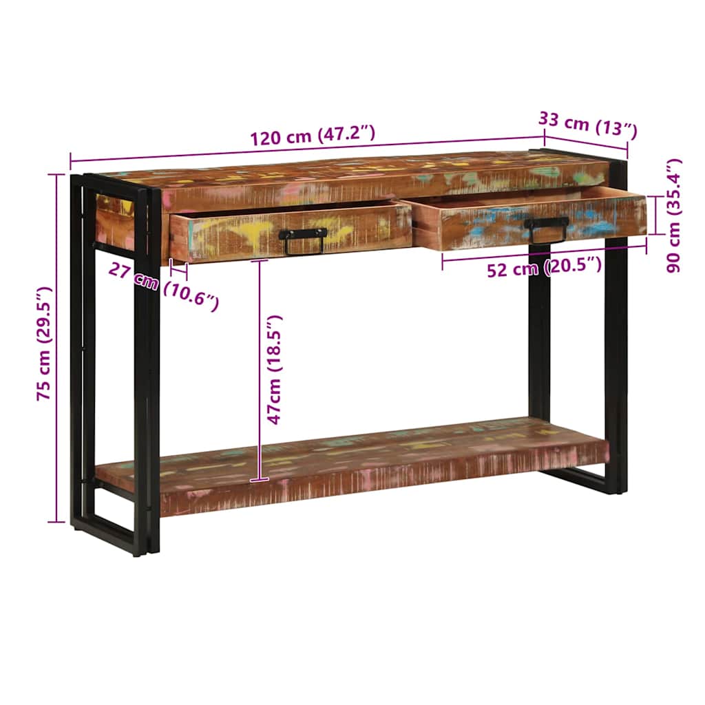 Konsolentisch mit Regal Mehrfarbig Massives upgecyceltes Holz