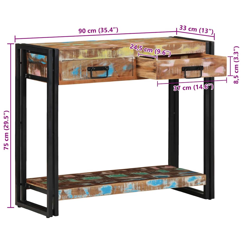 Konsolentisch mit Regal Mehrfarbig Massives upgecyceltes Holz
