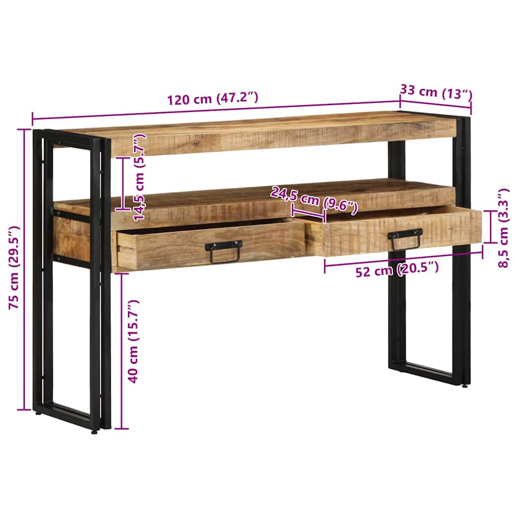 Konsolentisch mit Regal Braun 120 x 33 x 75 cm Massivholz Mango