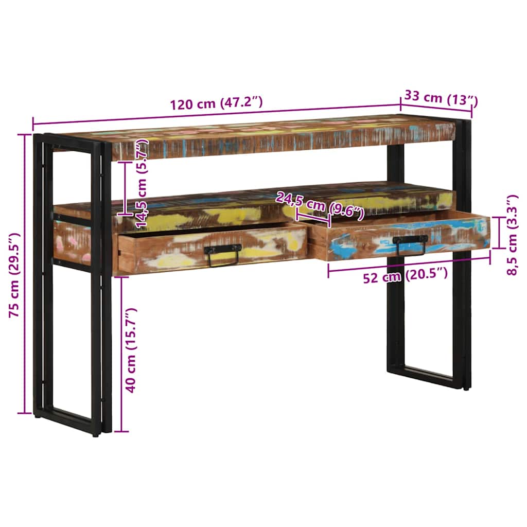 Konsolentisch 120 x 33 x 75 cm Massives upgecyceltes Holz
