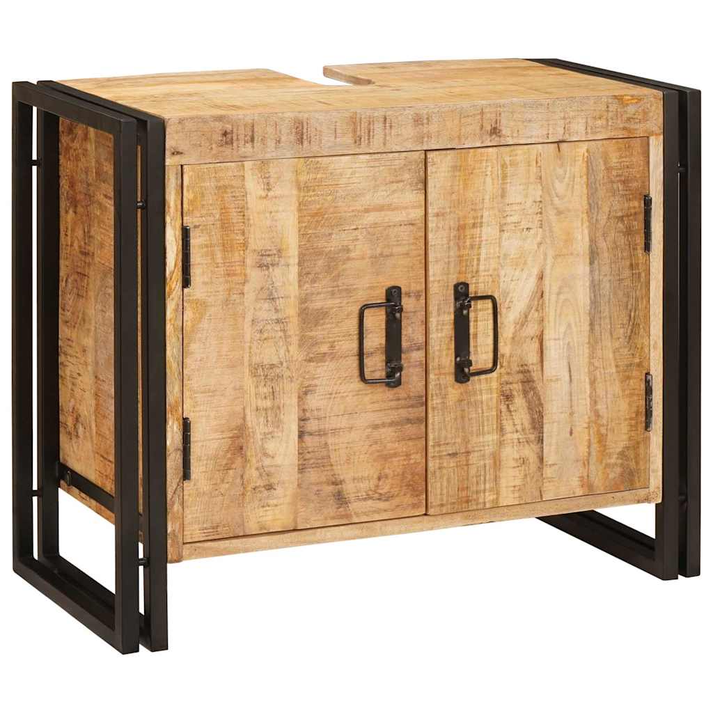 Waschbeckenunterschrank mit Tür Massivholz Mangoholz und Eisen