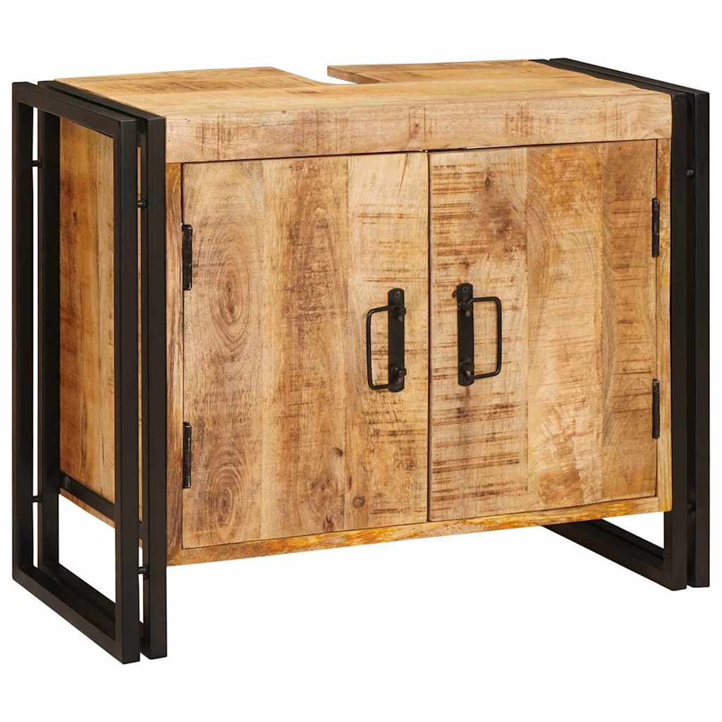 Waschbeckenunterschrank mit Tür Massivholz Mangoholz und Eisen