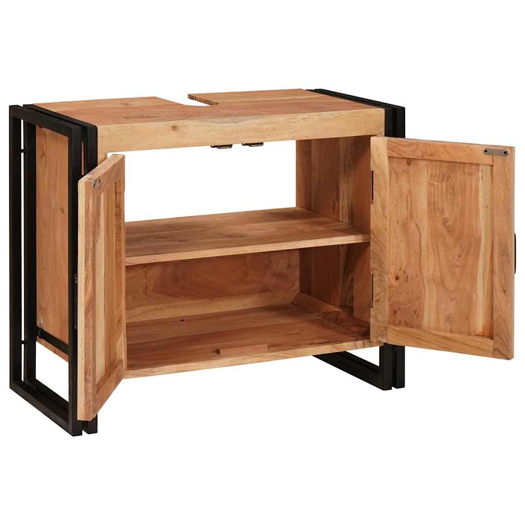 Waschbeckenunterschrank mit Tür Massivholz Akazie und Eisen
